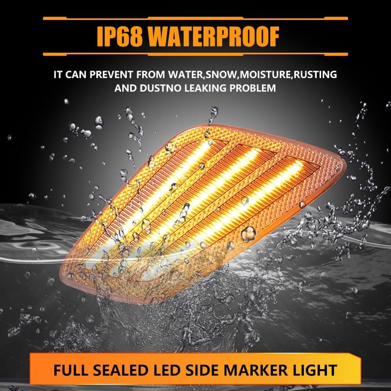 OFFKAT Sequential Front Fender LED Side Marker Lights for 1997-2006 Je-ep Wrangler TJ, TJ Clear Lens Side Bumper Marker Lamps, [Ultra-Bright] Amber LED Side Markers Turn Signal Lights, 2 PCS - Image 5